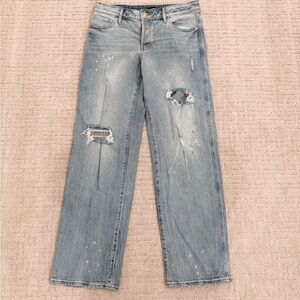 Express Light Blue Distressed Straight-Leg Jeans